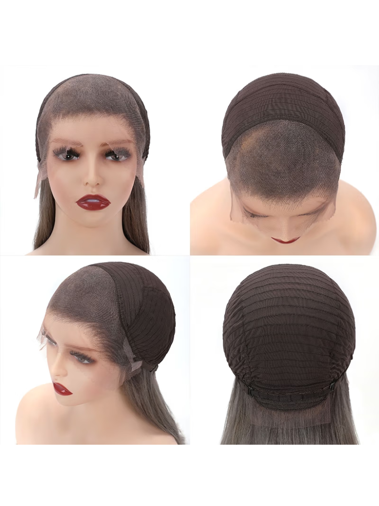 Silver Grey 13x4 Lace Front Straight Free Part with Side Wavy Bob Wig