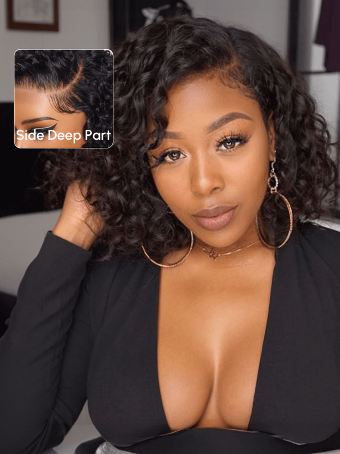 Petaluxe Bye-bye Knots Lace Closure Side Part Wig Short Curly Bob Wig