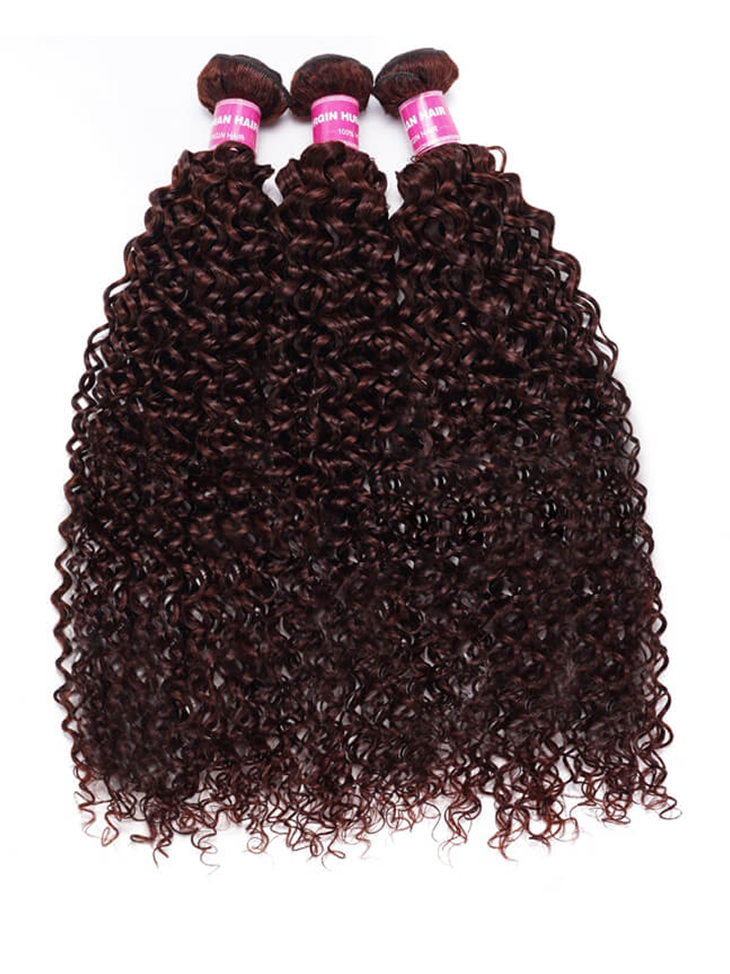 Mahogany Red Brown Jerry Curl 3Pcs 100% Remy Human Hair Bundles