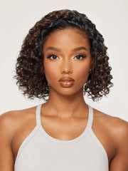 Bye-Bye Knots Lace Frontal Side Part Wig Chestnut Brown Ombre Short Curly Bob Wig