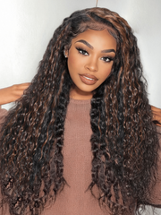 Bye-Bye Knots 7x5 Lace Water Wave Black Wig With Golden Brown Highlights