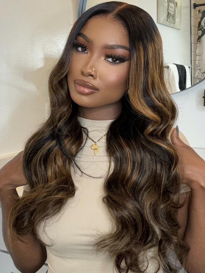 Petaluxe 13x5 Lace Frontal Lace T Part Wig Highlight Balayage Body Wave Wig 150% Density