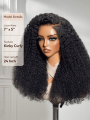 7x5 Lace Bye Bye Knots Glueless Wig Black Kinky Curly Wig With 4C Baby Hair 150% Density Drawstring Wig