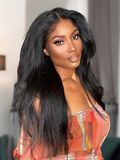 Petaluxe 24" Put On And Go Pre Cut Lace 4x4 Closure Kinky Straight 180% Density Black Quick & Easy Glueless Air Wig