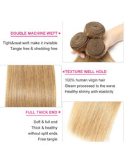 #27 Honey Blonde 3Pcs Straight Human Hair Bundles