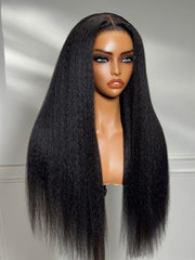 13x4 HD Real Scalp? Wig Invisible Lace Frontal Black Kinky Straight Wig With Invisi Drawstring