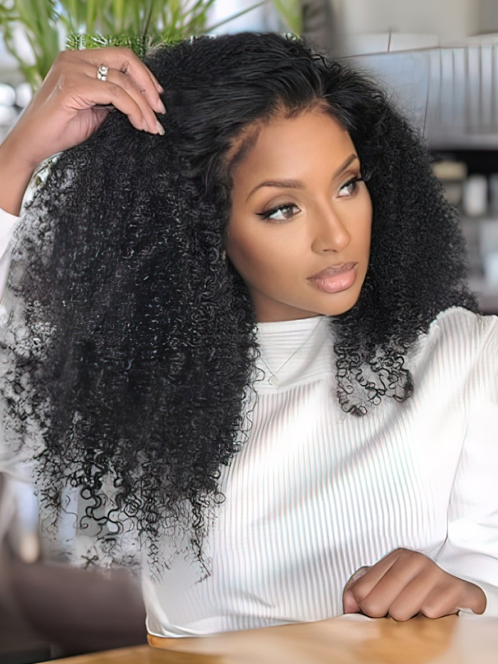 Petaluxe 13x4 Transparent Lace Front Kinky Curly Human Hair Wigs Pre Plucked With Baby Hair