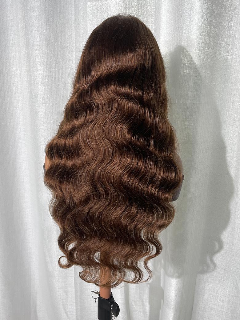13x4 Transparent Lace Front Fall Hair Color Dark Chocolate Brown Body Wave Wig