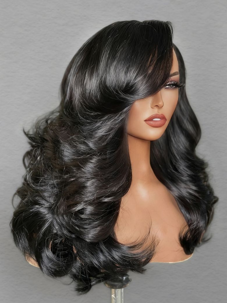 [Ship within 24H] Bye-Bye Slip? Wig Feathered Layer Left Side Part 200% Density Wig with Secure Silicone Strips and Drawstring