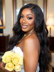 Classic 13x4 Long Body Wave 100% Human Hair Natural Black Lace Front Wig Pre Plucked