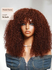 7x5 Bye-Bye Knots Lace Frontal Pull And Go Fluffy Natural Black Loose Wave & Machine Made Yaki Human Hair Glueless Curtain Bangs Wig