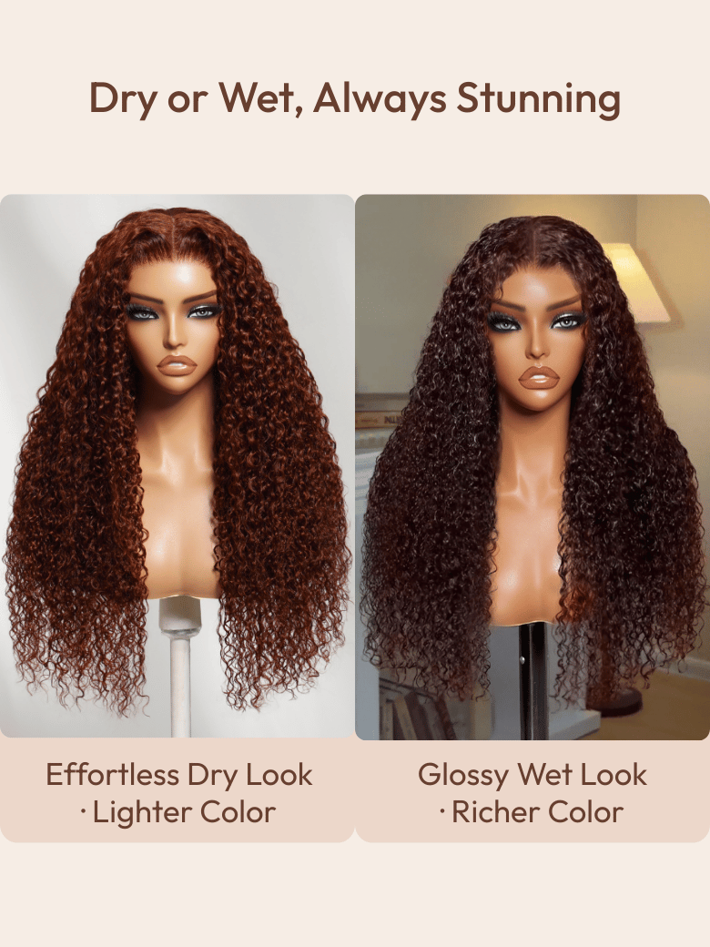 7x5 Bye-Bye Knots? Wig Glueless Lace Sunset Jerry Curly & 13x4 Pre Everything Kinky Curly for Reddish Brown Drawstring Wig With Bleached Knots