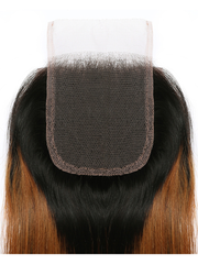 Brown Highlights Human Hair 4x4 Free Part Silky Straight Top Lace Closure Piano Color