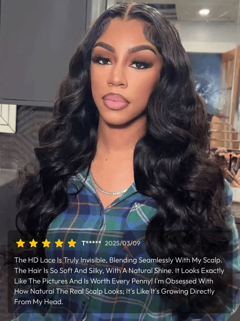 HD Real Scalp? Wig 13x4 Invisible Lace Frontal Bouncy Body Wave Black Wig