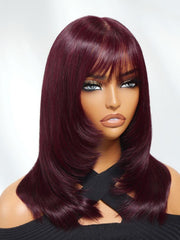 100% Human Hair Black Cherry Bye-Bye Knots? 7x5 Lace Glueless Bob Drawstring Layer Straight Wig