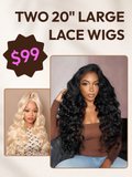 Petaluxe [TWO 20" Wigs $99] Full Lace 200% Density #613 Body Wave 20 Inch & Full Lace 200% Density Deep Wave Natural Black 20 Inch