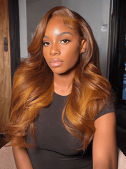 13x4 Pre-Everything? Lace Frontal Burnt Orange Ombre Body Wave Ginger Color Drawstring Glueless Wig