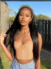 Straight Human Hair Wig Glueless Wig Virgin Hair Beginner Friendly Machine Made Headband Wig 150% Density