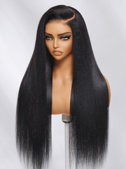[7x5 Pre-Cut | 180% Density] 7x5 Glueless Lace Bye Bye Knots Wig Black Yaki Wig With Bleached Knots