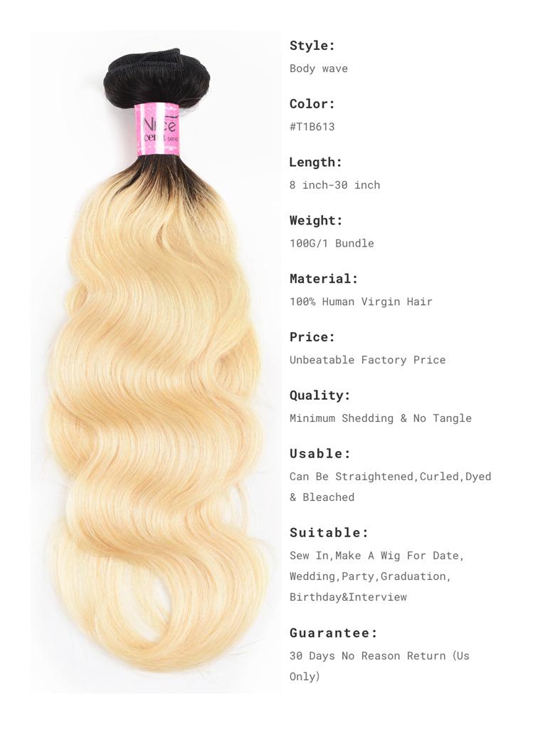 1B/613 Ombre Hair Weave Body Wave 100% Virgin Human Hair