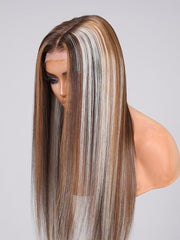 13x4 Lace Front Ash Blonde With Silver Highlight Straight Wig