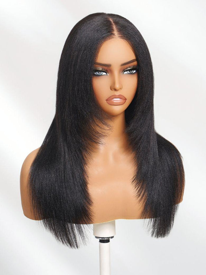 From 22'' Petaluxe 13x4 Pre-Everything? Lace Frontal Black Yaki Straight Layered Wig with Invisi Drawstring