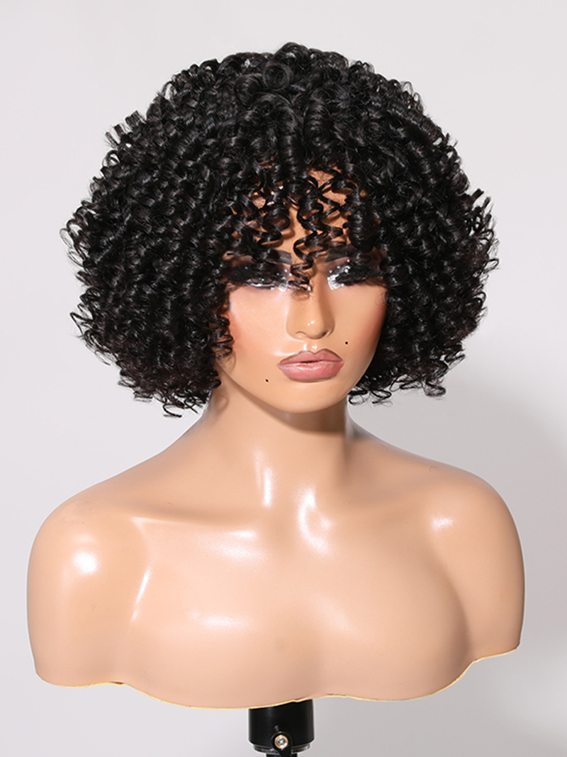 Tight Ringlests Curly Fringe Glueless Short Wig 150% Density