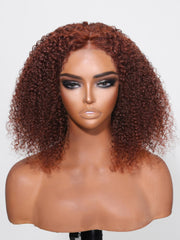 13x4 Lace Front Reddish Brown Bouncy Kinky Curly Bob Wig