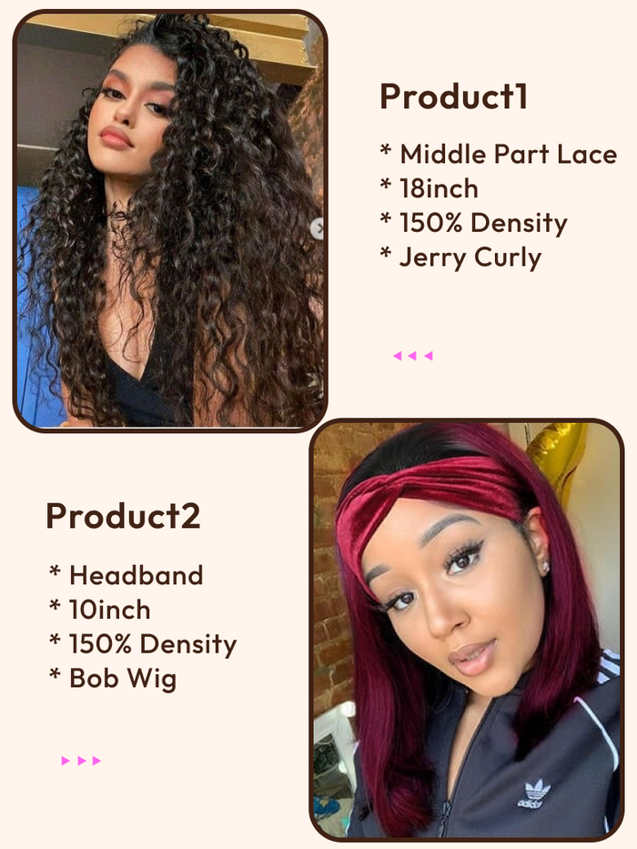 Petaluxe 2 Wigs $129 for 18" Lace Part Curly wig and Ombre Burgundy 10" Headband Bob Wig