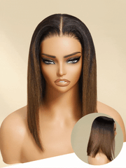 Bye-Bye Knots 7x5 Lace Black to Chestnut Brown Ombre Yaki Straight Drawstring Wig