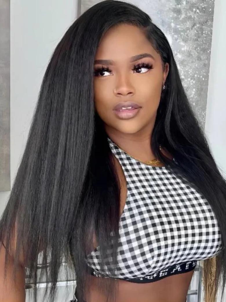 Beginner Friendly Hand-Tied V Part Kinky Hair Straight Wig Upgrade U Part Human Hair Wig