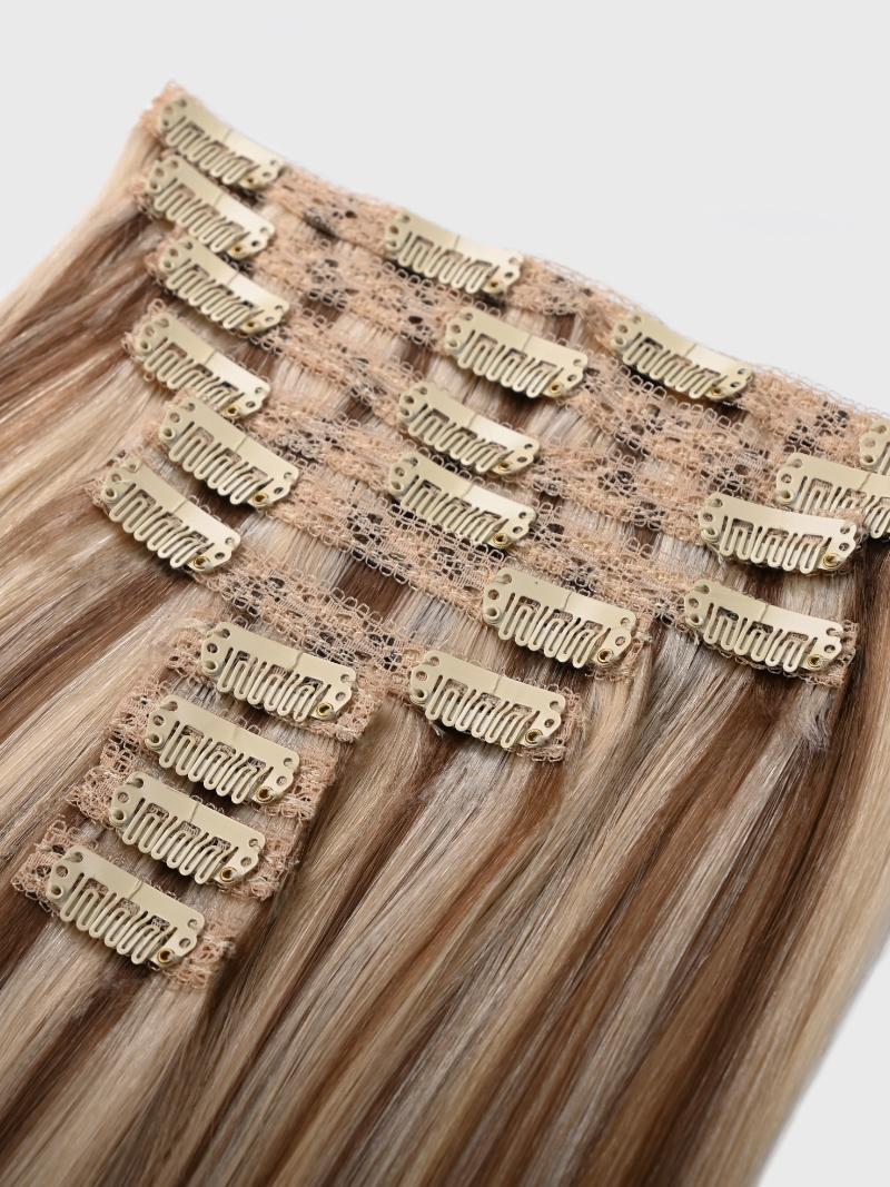 Ash Brown Highlight Human Hair Clip In Extension