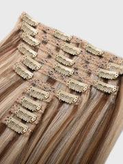 Ash Brown Highlight Human Hair Clip In Extension