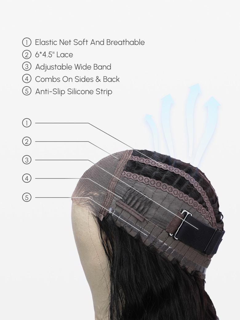6x4.5 Pre Cut Lace Put On And Go Black Water Wave Air Wig