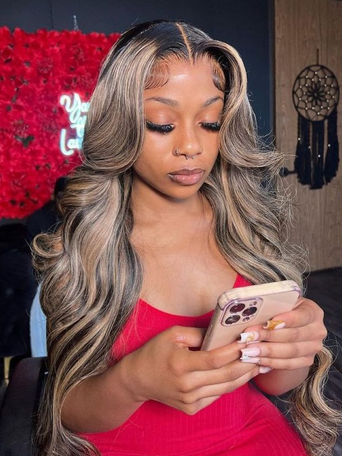 Petaluxe [Plus+ Exclusive] Balayage Highlight 13x5x0.5 Lace Wig Body Wave Wig Shadow Root Blonde Highlight 150% Density
