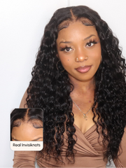 Bye-Bye Knots Wig 7x5 Quick Glueless Lace Water Wave Invisible Knots Wig 180% Density On Sale