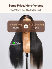 [18"=$99] EasiContour? V Part Glueless Yaki Straight Natural & Black to Chestnut Brown Ombre Wig With Invisi Drawstring 100% Human Hair 180% Density