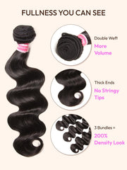 3 Pcs Brazilian Body Wave Bundles – Full Install Ready, 100% Virgin Soft Human Hair Easy to Blend