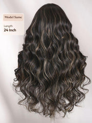 7x5 Bye Bye Slip? Lace Black With Blonde Face-Framing Highlights Body Wave Wig with Side Part Bangs