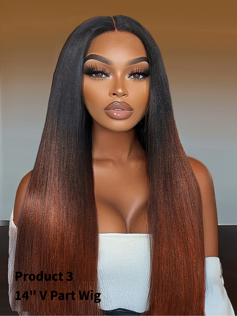 EasiContour? V Part Black to Reddish Brown Ombre Yaki Straight Wig