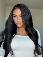 EasiContour V Part Glueless Kinky Straight Natural Black Wig