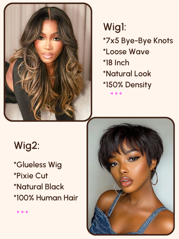 Petaluxe $139=2 Wigs | 18" 7x5 Bye-Bye Knots Wig and Glueless Wig