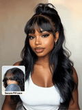 [Ship within 24H] Petaluxe 7x5 Bye-Bye Knots? HD Lace Frontal Pull And Go Black Fluffy Natural & Balayage Highlights Loose Wave Wispy Bangs Wig