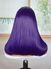 Lace Front Blunt Cut Bob Dark Purple Wig With Dark Roots