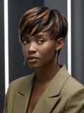 Petaluxe Short Pixie Cut Bob Human Hair Glueless Wig With Wispy Bangs