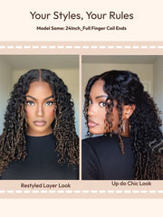 Bye-Bye Knots? 7x5 Lace Black to Chestnut Brown Ombre Curly Wig With Defined Finger Coil Ends Drawstring Wig