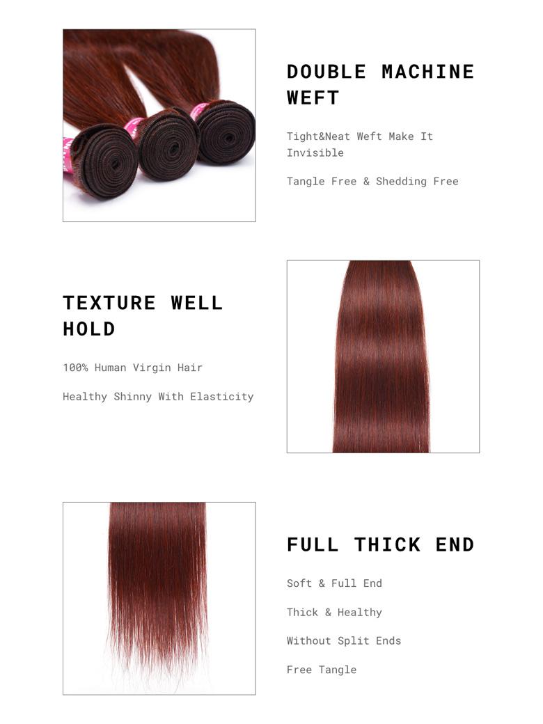 Dark Auburn Straight Remy Human Hair 3 Bundles With Closure Deal