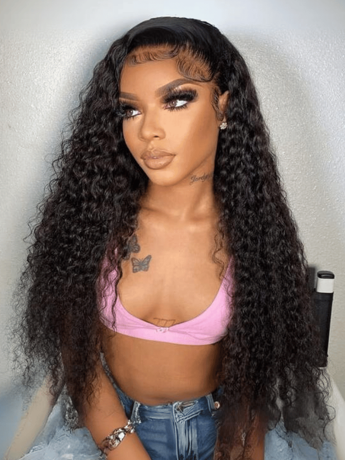 Petaluxe 200% Density Natural Curly Clear HD Glueless Lace Wig Human Hair 13x4 Frontal Wig