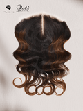 Petaluxe Black to Chestnut Brown Ombre Body Wave Replaceable Lace Closure For Magic Lace Wig