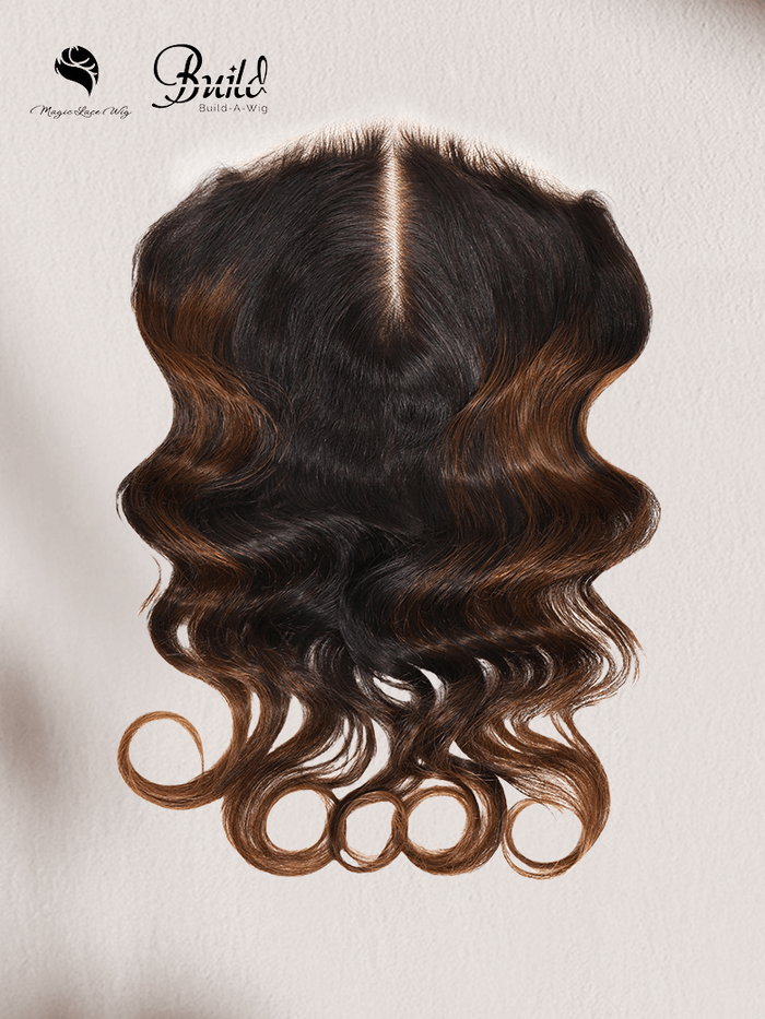 Petaluxe Black to Chestnut Brown Ombre Body Wave Replaceable Lace Closure For Magic Lace Wig
